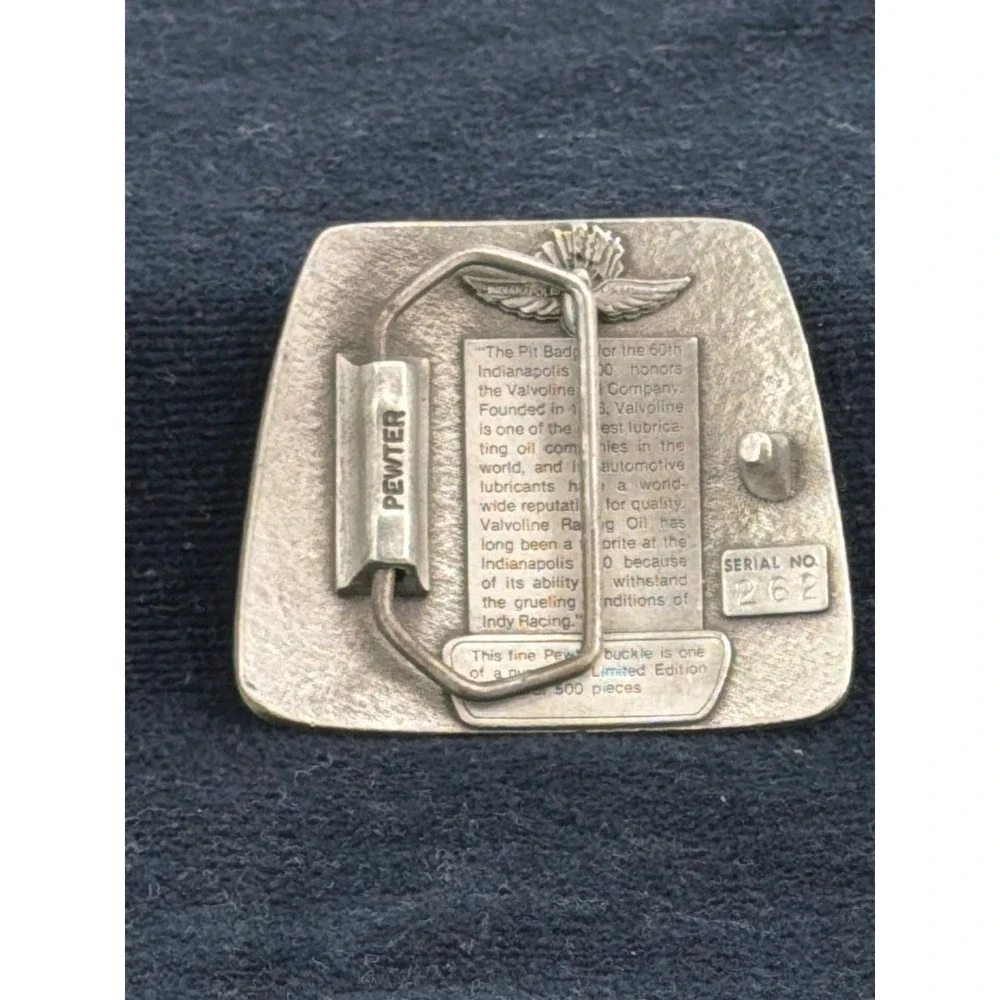 Vtg 1976 Indianapolis Motor Speedway Valvoline Pewter Belt Buckle Ltd Ed 262/500